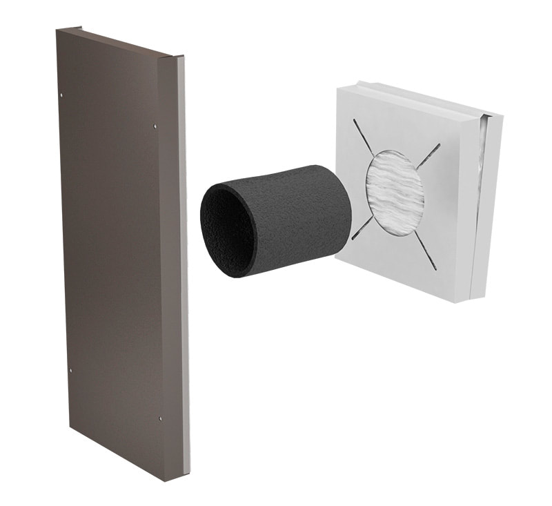 Tuuletusluukkuventtiilin komponentit toisesta suunnasta